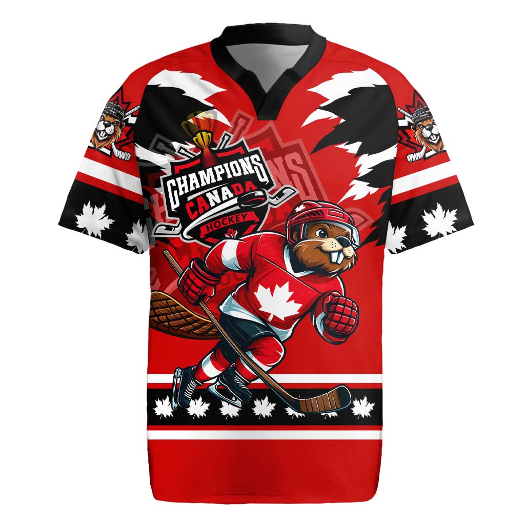 Personalized Champions Canada Hockey Rugby Jersey Fierce Beaver on Ice