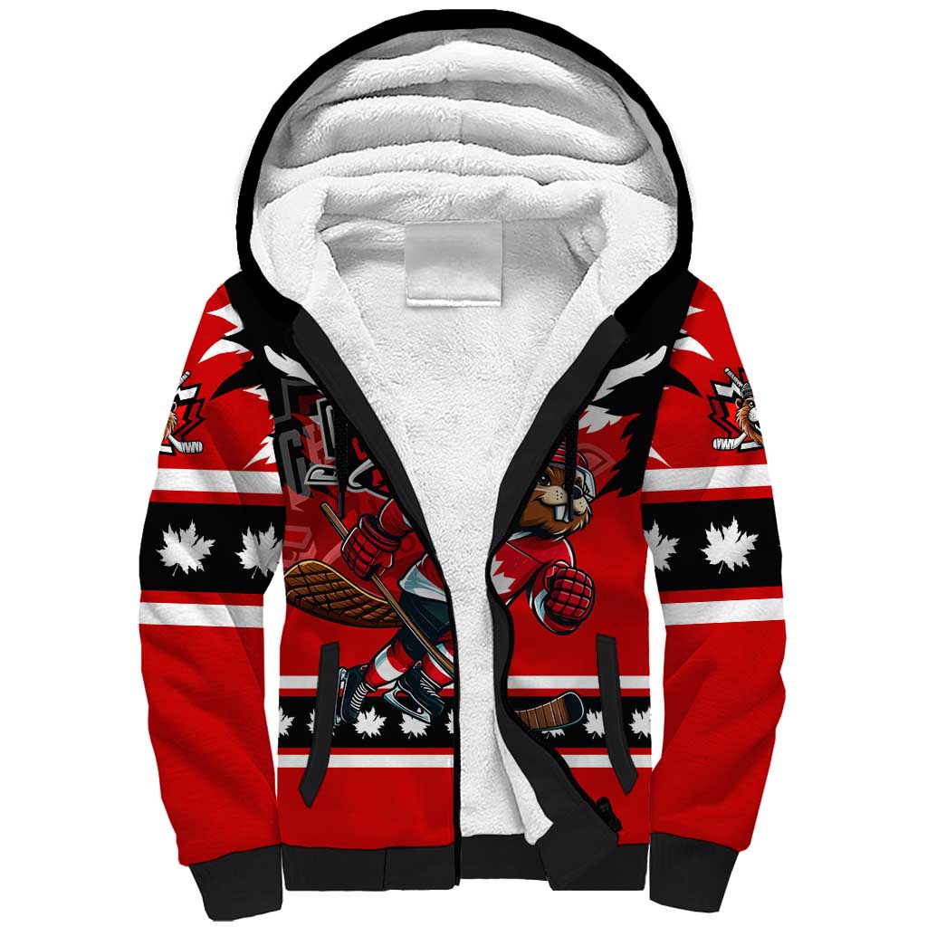 Personalized Champions Canada Hockey Sherpa Hoodie Fierce Beaver on Ice