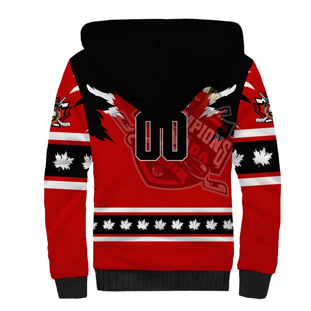 Personalized Champions Canada Hockey Sherpa Hoodie Fierce Beaver on Ice