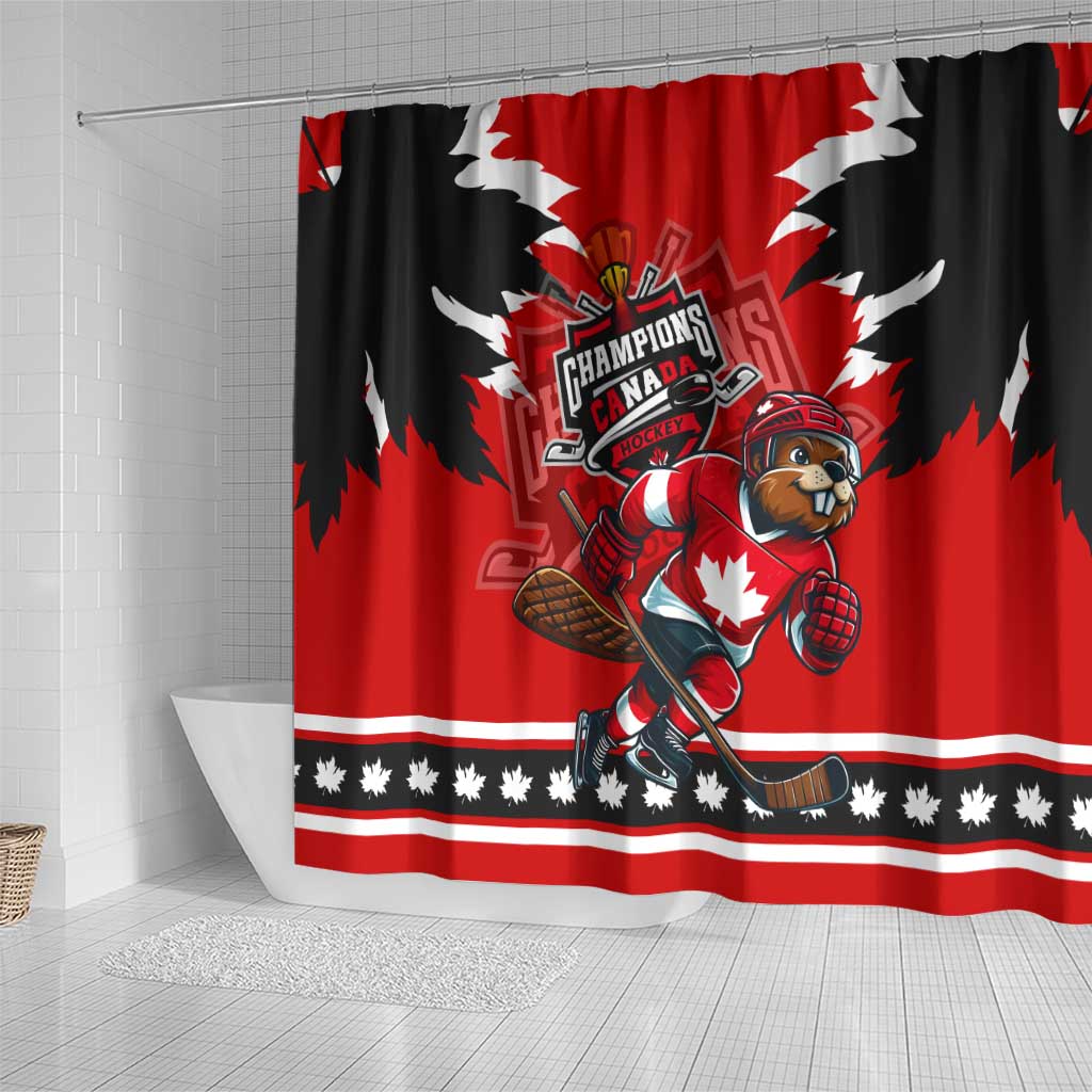 Champions Canada Hockey Shower Curtain Fierce Beaver on Ice