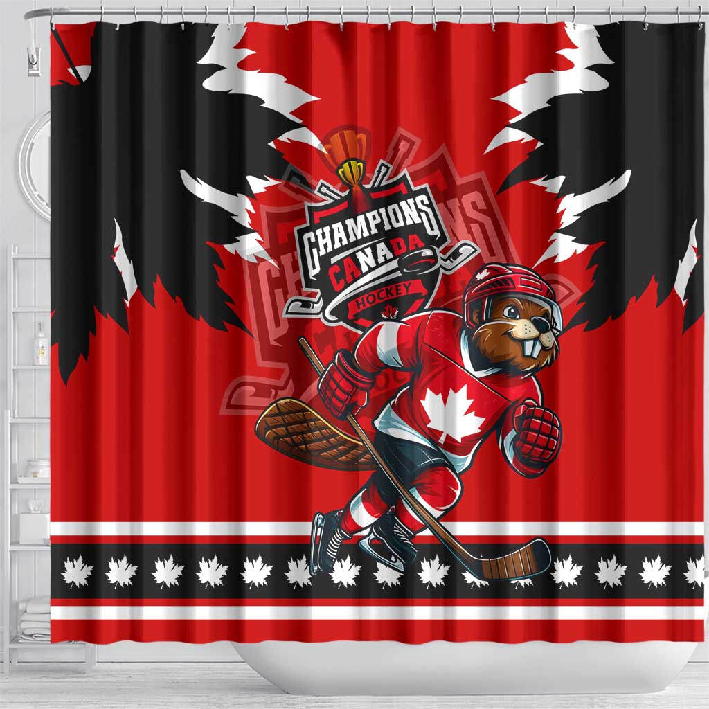 Champions Canada Hockey Shower Curtain Fierce Beaver on Ice