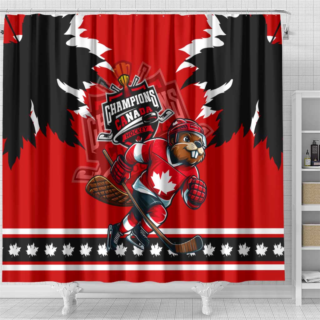 Champions Canada Hockey Shower Curtain Fierce Beaver on Ice