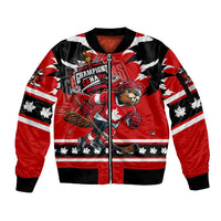 Personalized Champions Canada Hockey Sleeve Zip Bomber Jacket Fierce Beaver on Ice