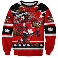 Personalized Champions Canada Hockey Sweatshirt Fierce Beaver on Ice