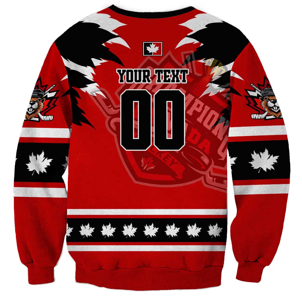 Personalized Champions Canada Hockey Sweatshirt Fierce Beaver on Ice