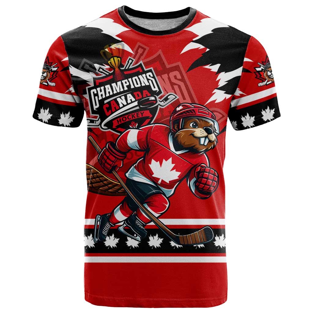 Personalized Champions Canada Hockey T Shirt Fierce Beaver on Ice