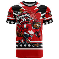 Personalized Champions Canada Hockey T Shirt Fierce Beaver on Ice