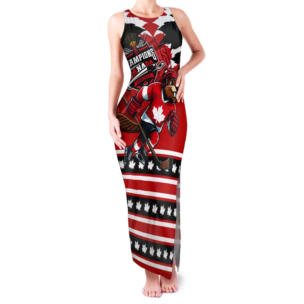 Personalized Champions Canada Hockey Tank Maxi Dress Fierce Beaver on Ice