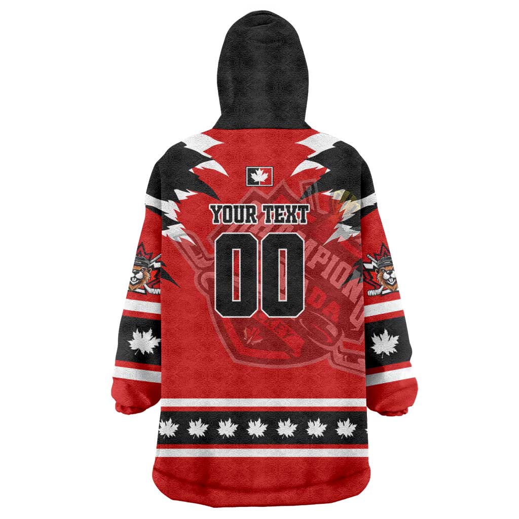 Personalized Champions Canada Hockey Wearable Blanket Hoodie Fierce Beaver on Ice