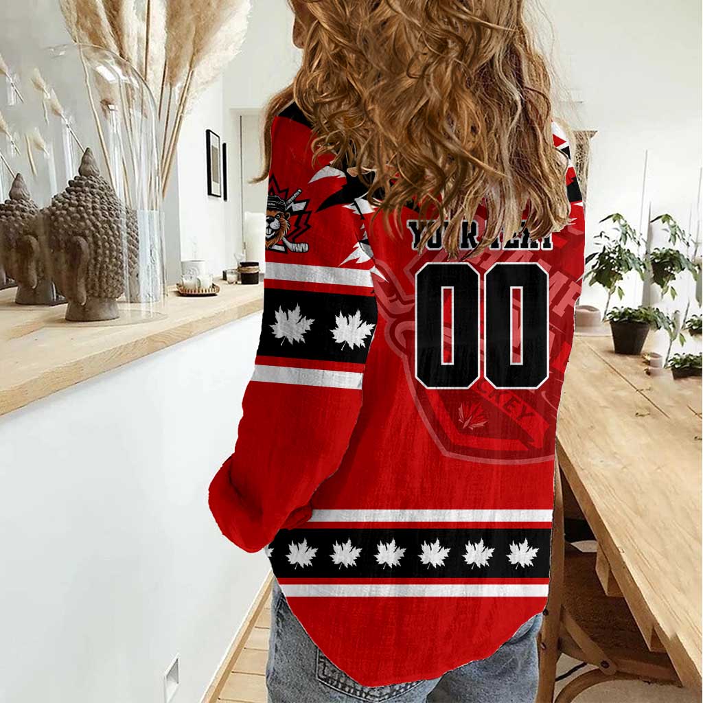Personalized Champions Canada Hockey Women Casual Shirt Fierce Beaver on Ice