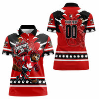 Personalized Champions Canada Hockey Women Polo Shirt Fierce Beaver on Ice