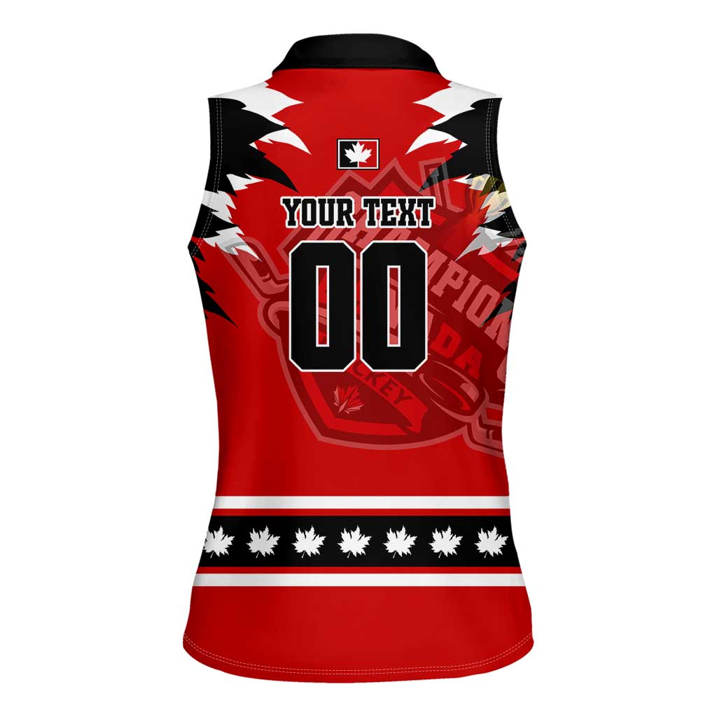 Personalized Champions Canada Hockey Women Sleeveless Polo Shirt Fierce Beaver on Ice