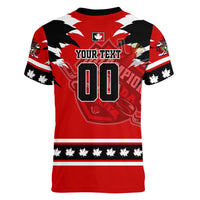 Personalized Champions Canada Hockey Women V-Neck T-Shirt Fierce Beaver on Ice