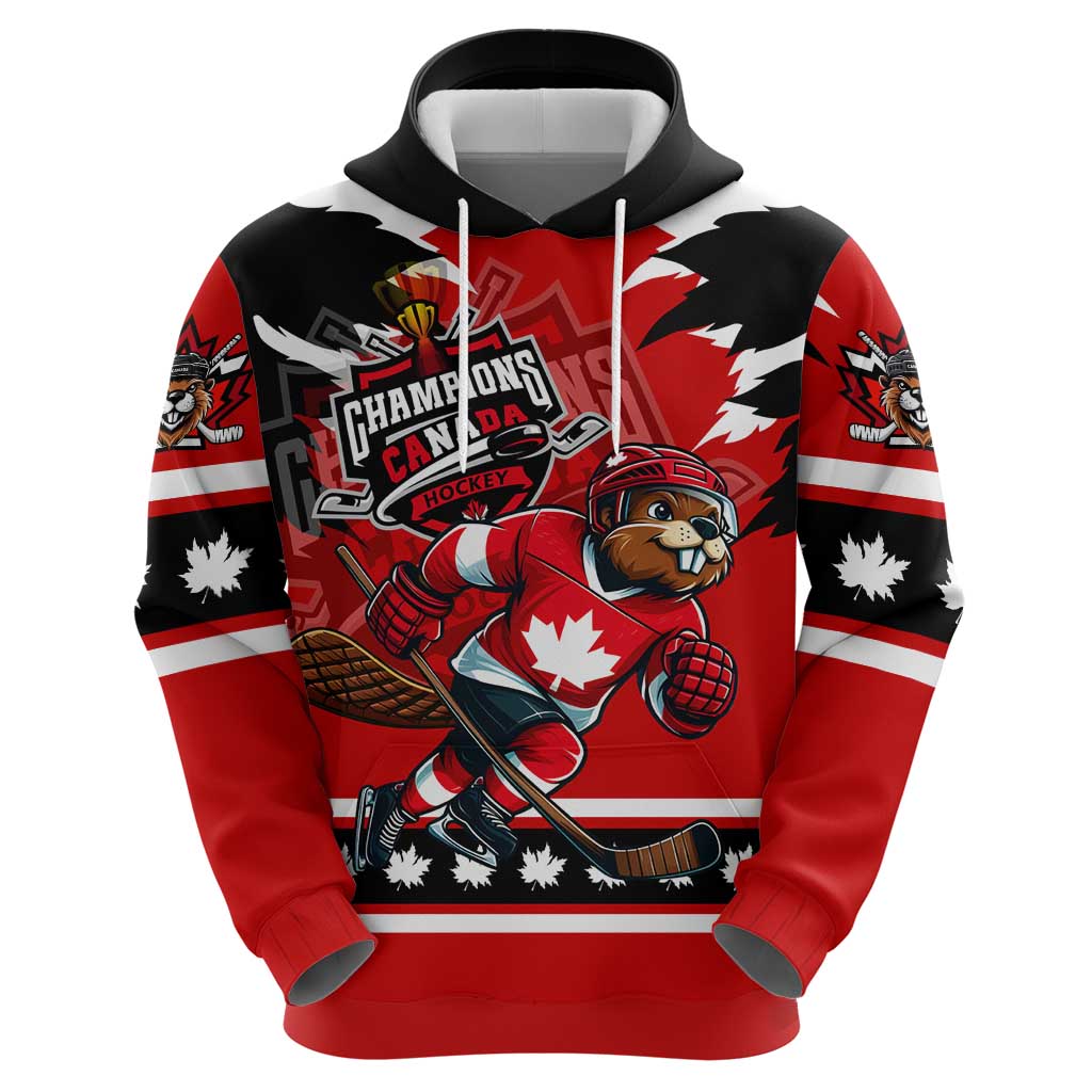 Personalized Champions Canada Hockey Zip Hoodie Fierce Beaver on Ice