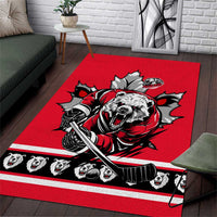 Polar Bear Hockey Canada Area Rug Maple Leaf Ice Warrior