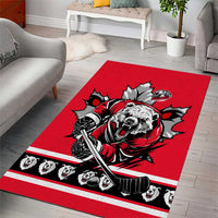 Polar Bear Hockey Canada Area Rug Maple Leaf Ice Warrior