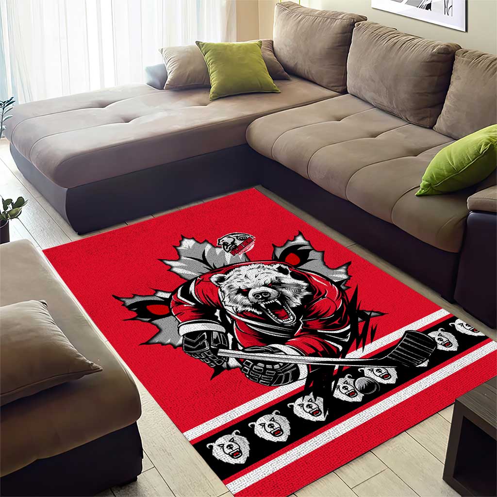 Polar Bear Hockey Canada Area Rug Maple Leaf Ice Warrior