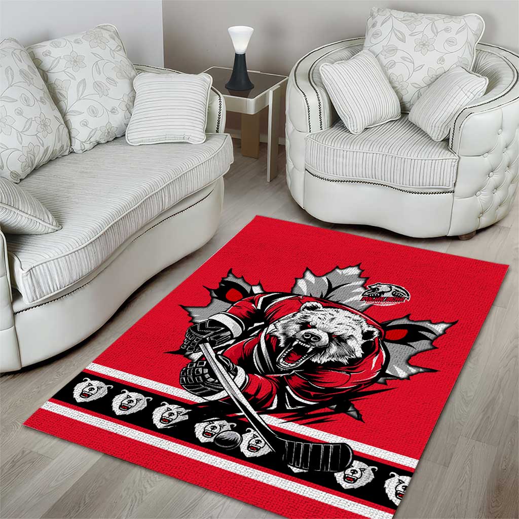 Polar Bear Hockey Canada Area Rug Maple Leaf Ice Warrior