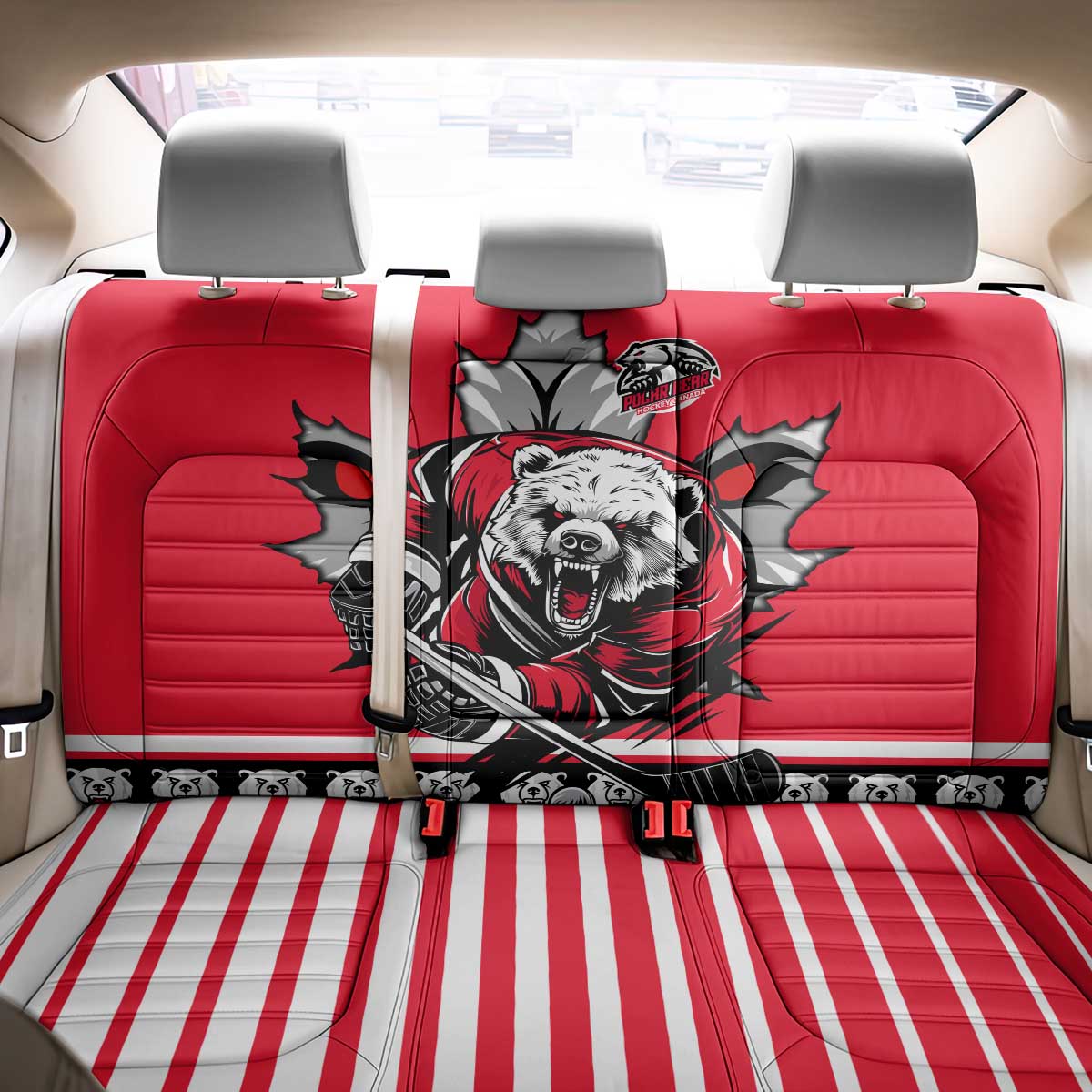 Polar Bear Hockey Canada Back Car Seat Cover Maple Leaf Ice Warrior