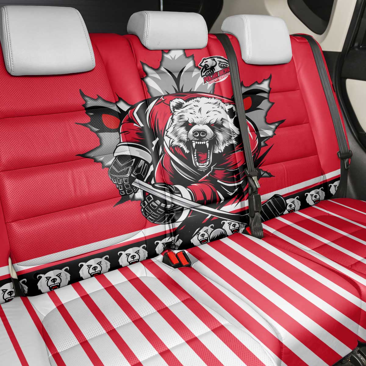 Polar Bear Hockey Canada Back Car Seat Cover Maple Leaf Ice Warrior