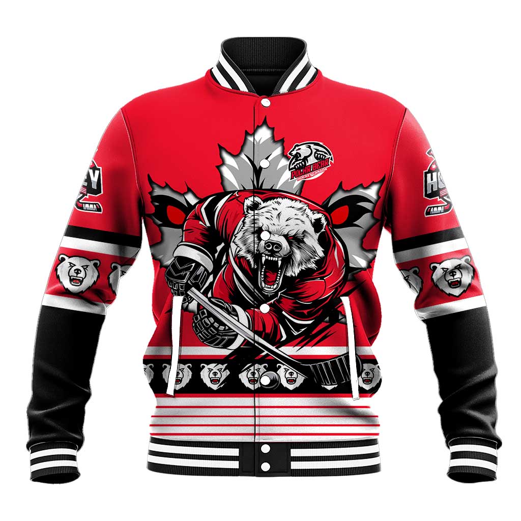 Personalized Polar Bear Hockey Canada Baseball Jacket Maple Leaf Ice Warrior