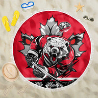 Polar Bear Hockey Canada Beach Blanket Maple Leaf Ice Warrior