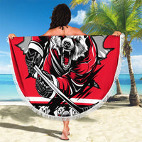 Polar Bear Hockey Canada Beach Blanket Maple Leaf Ice Warrior