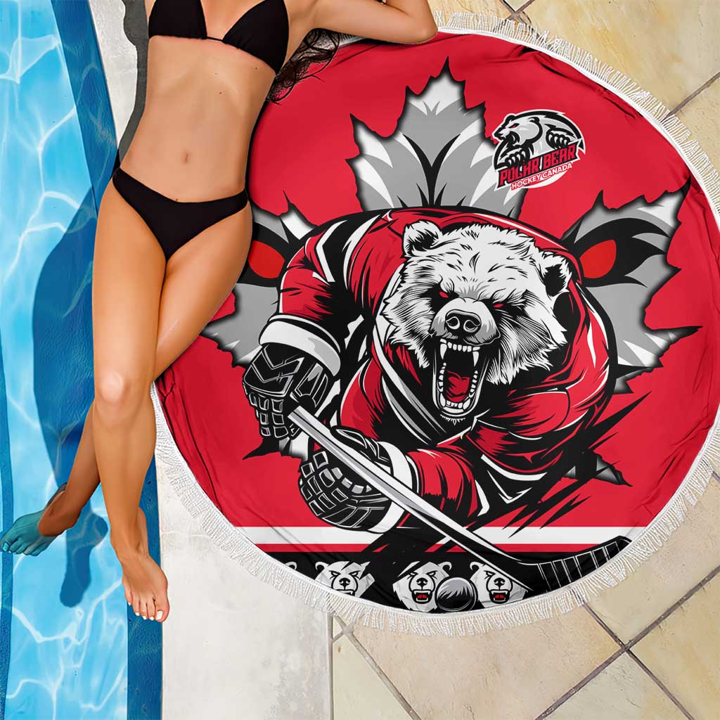Polar Bear Hockey Canada Beach Blanket Maple Leaf Ice Warrior