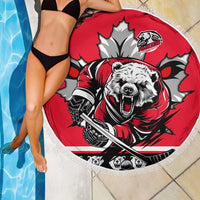Polar Bear Hockey Canada Beach Blanket Maple Leaf Ice Warrior