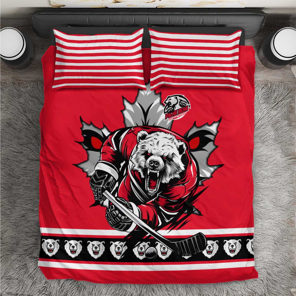 Polar Bear Hockey Canada Bedding Set Maple Leaf Ice Warrior