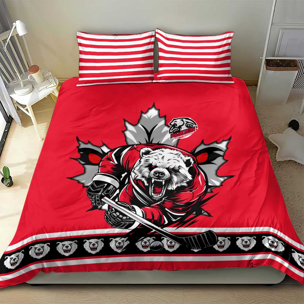Polar Bear Hockey Canada Bedding Set Maple Leaf Ice Warrior