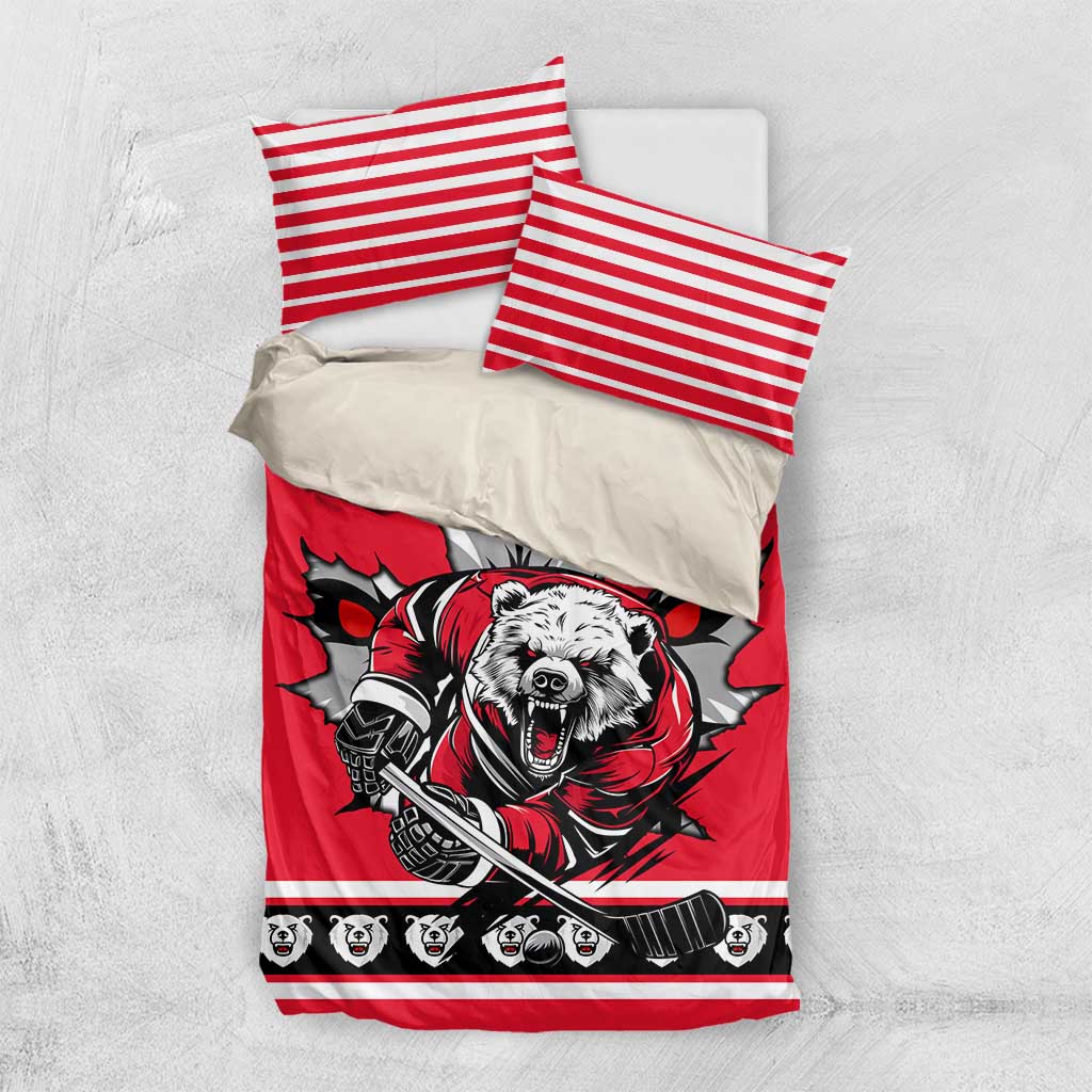 Polar Bear Hockey Canada Bedding Set Maple Leaf Ice Warrior