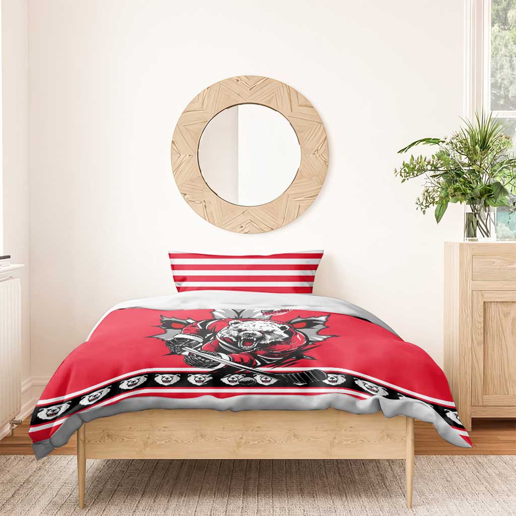 Polar Bear Hockey Canada Bedding Set Maple Leaf Ice Warrior