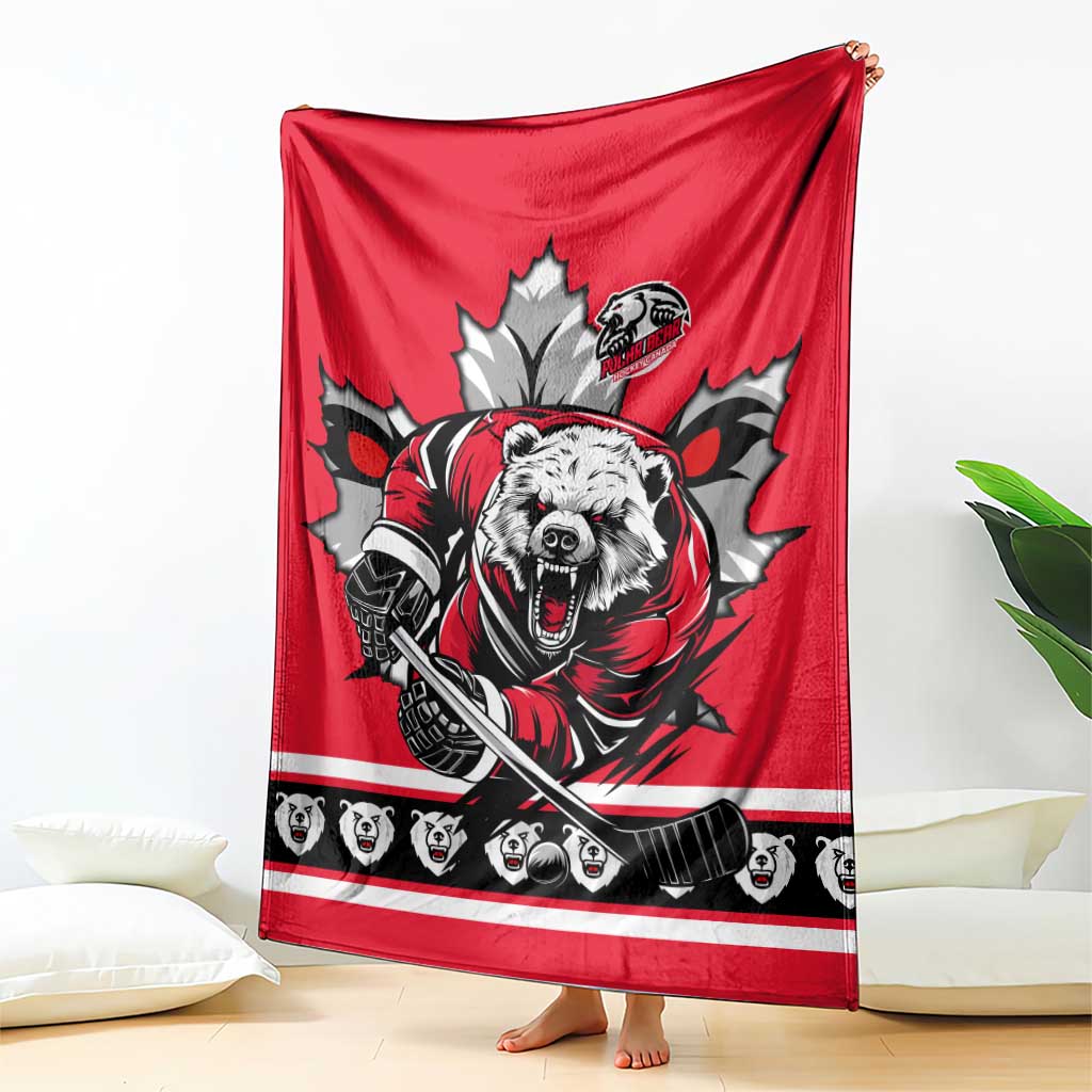 Polar Bear Hockey Canada Blanket Maple Leaf Ice Warrior