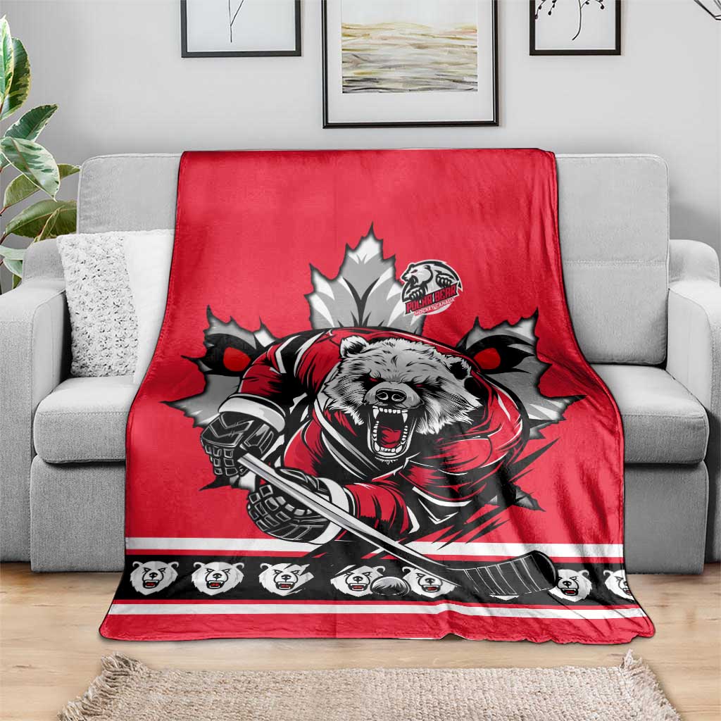 Polar Bear Hockey Canada Blanket Maple Leaf Ice Warrior