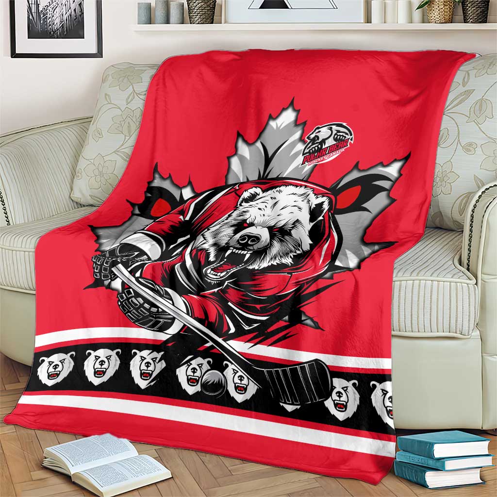 Polar Bear Hockey Canada Blanket Maple Leaf Ice Warrior