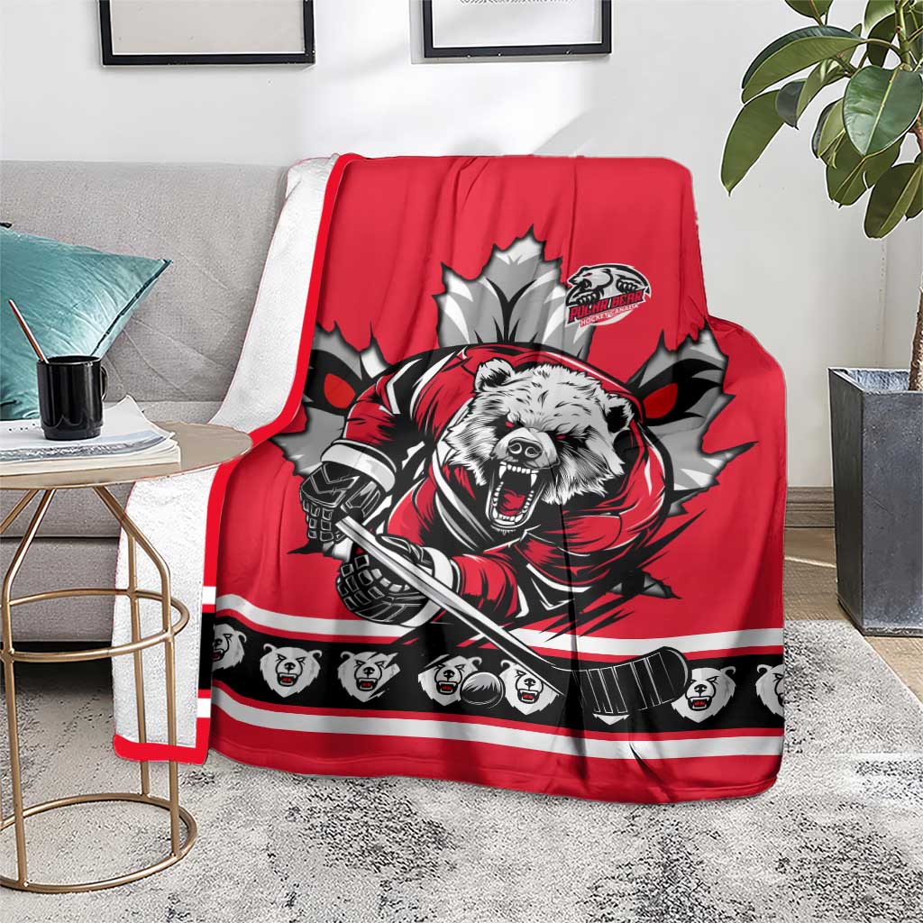 Polar Bear Hockey Canada Blanket Maple Leaf Ice Warrior