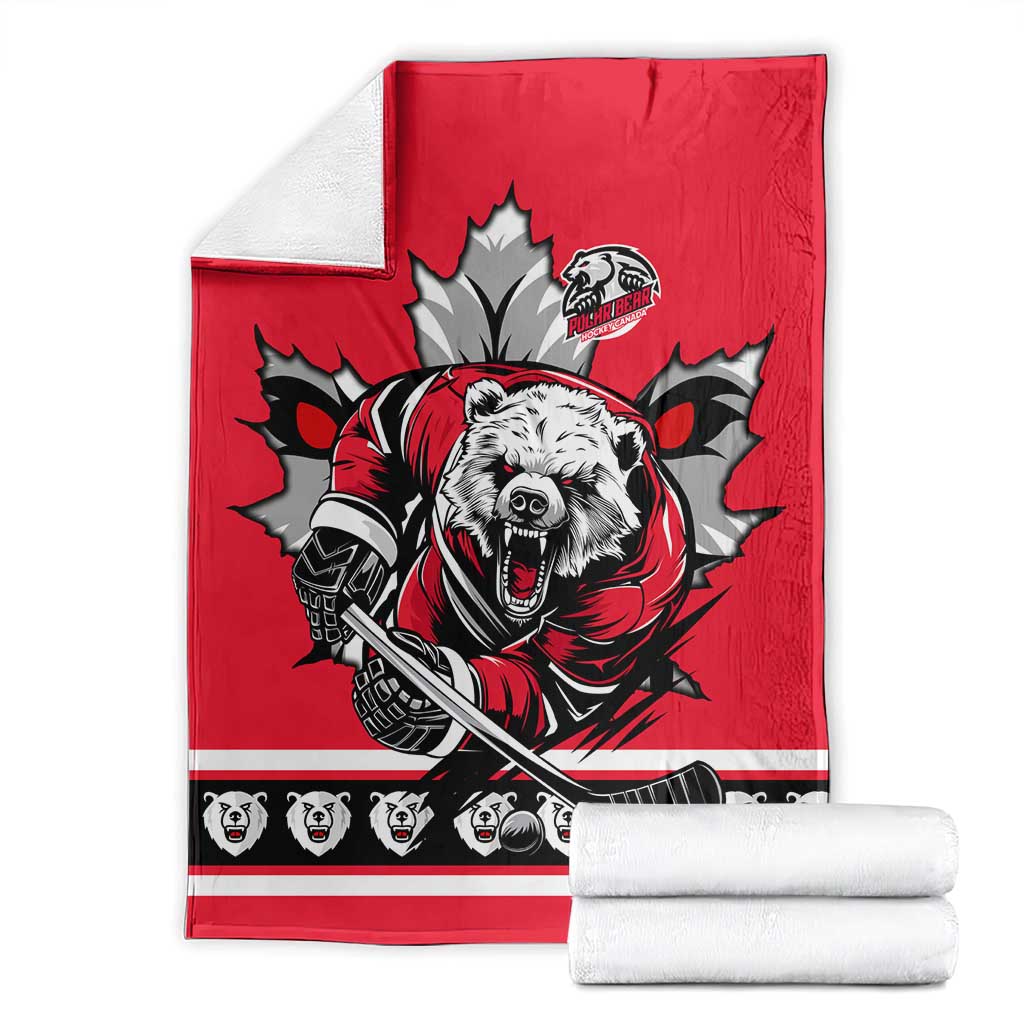 Polar Bear Hockey Canada Blanket Maple Leaf Ice Warrior