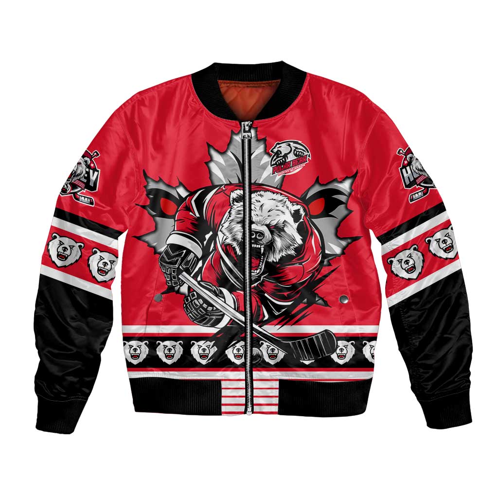 Personalized Polar Bear Hockey Canada Bomber Jacket Maple Leaf Ice Warrior
