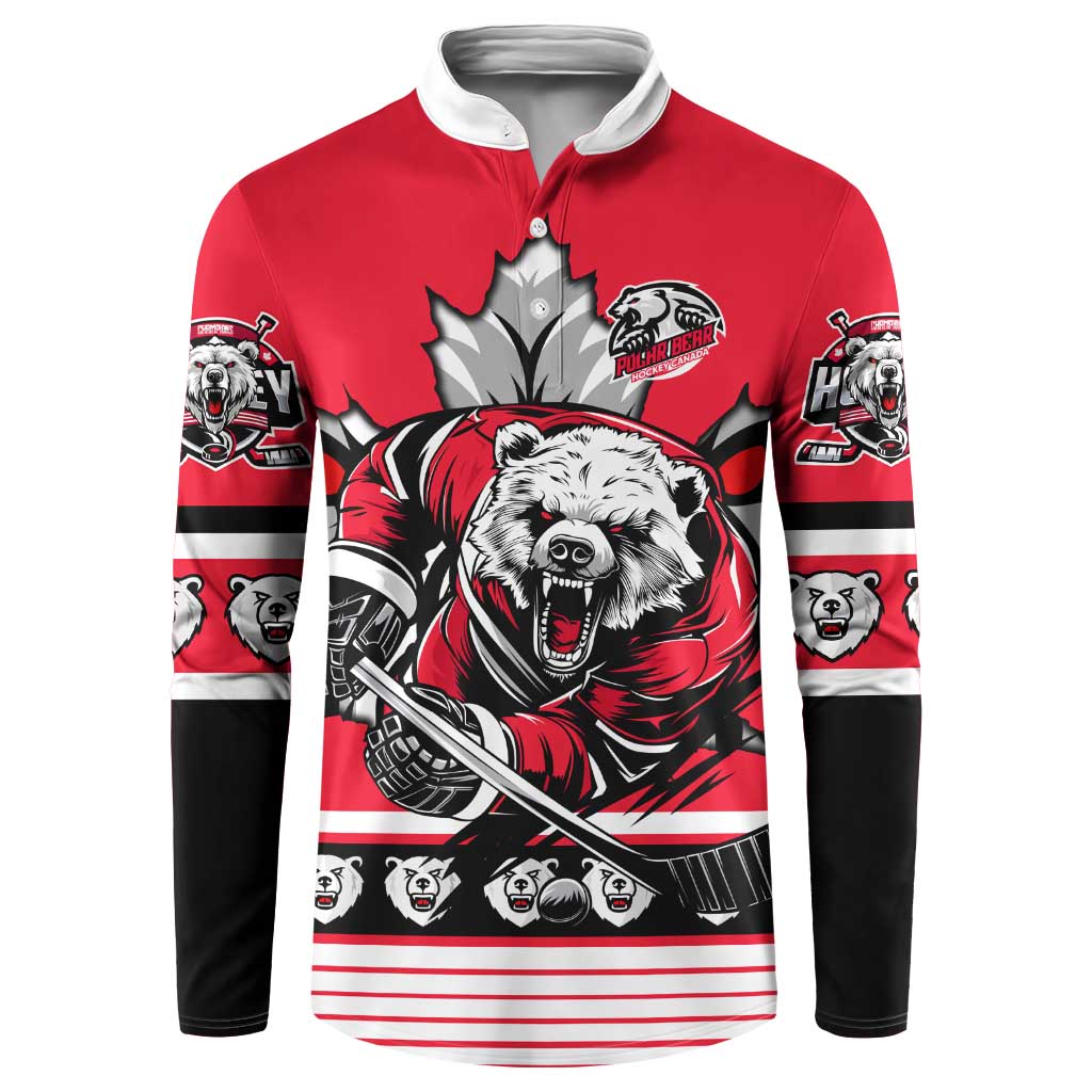 Personalized Polar Bear Hockey Canada Button Sweatshirt Maple Leaf Ice Warrior