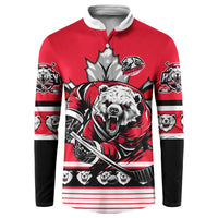 Personalized Polar Bear Hockey Canada Button Sweatshirt Maple Leaf Ice Warrior