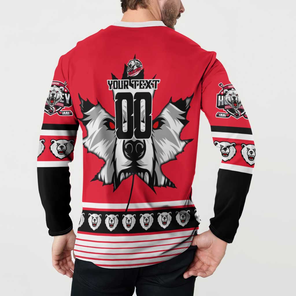 Personalized Polar Bear Hockey Canada Button Sweatshirt Maple Leaf Ice Warrior