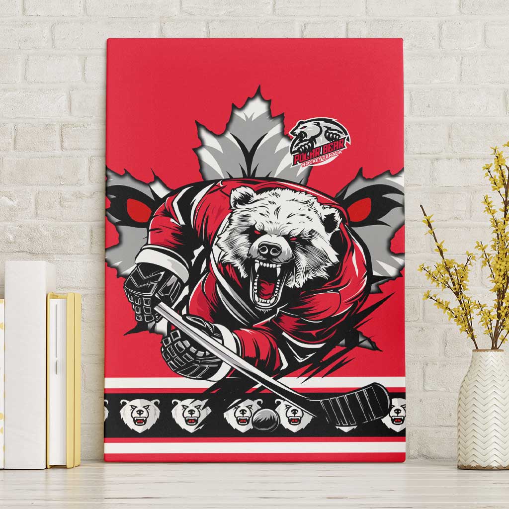 Polar Bear Hockey Canada Canvas Wall Art Maple Leaf Ice Warrior