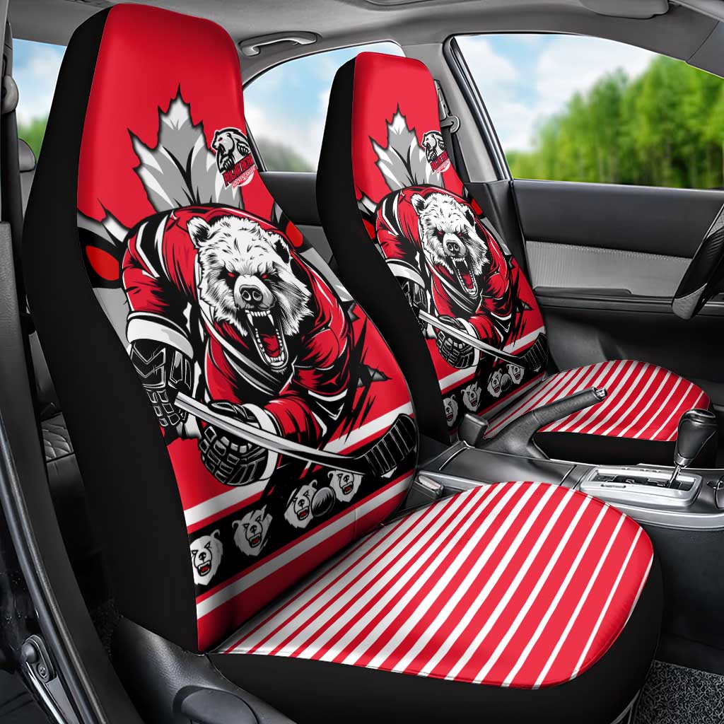 Polar Bear Hockey Canada Car Seat Cover Maple Leaf Ice Warrior