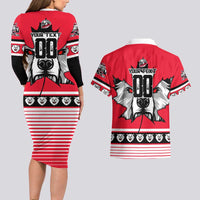 Personalized Polar Bear Hockey Canada Couples Matching Long Sleeve Bodycon Dress and Hawaiian Shirt Maple Leaf Ice Warrior