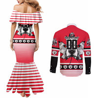 Personalized Polar Bear Hockey Canada Couples Matching Mermaid Dress and Long Sleeve Button Shirt Maple Leaf Ice Warrior