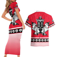 Personalized Polar Bear Hockey Canada Couples Matching Short Sleeve Bodycon Dress and Hawaiian Shirt Maple Leaf Ice Warrior