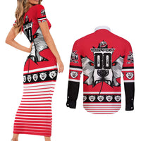 Personalized Polar Bear Hockey Canada Couples Matching Short Sleeve Bodycon Dress and Long Sleeve Button Shirt Maple Leaf Ice Warrior