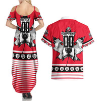 Personalized Polar Bear Hockey Canada Couples Matching Summer Maxi Dress and Hawaiian Shirt Maple Leaf Ice Warrior