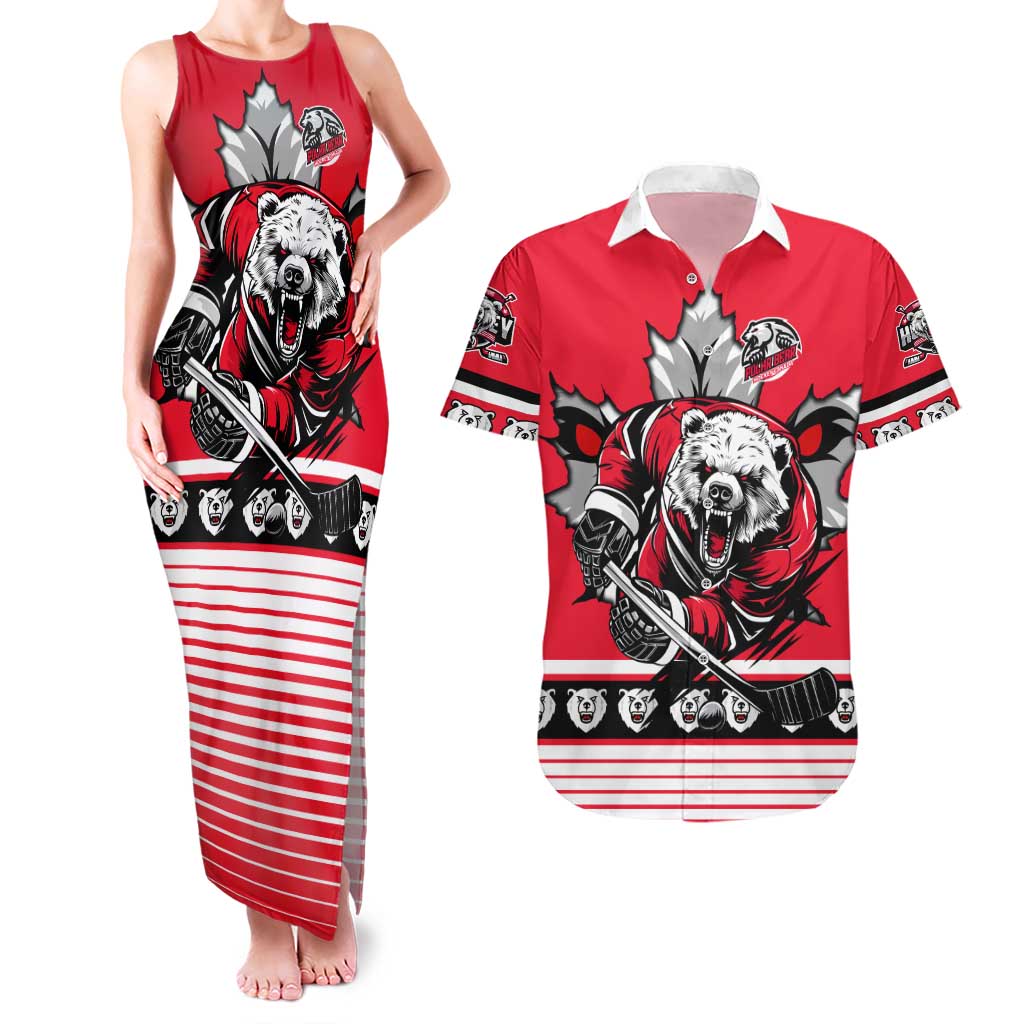 Personalized Polar Bear Hockey Canada Couples Matching Tank Maxi Dress and Hawaiian Shirt Maple Leaf Ice Warrior
